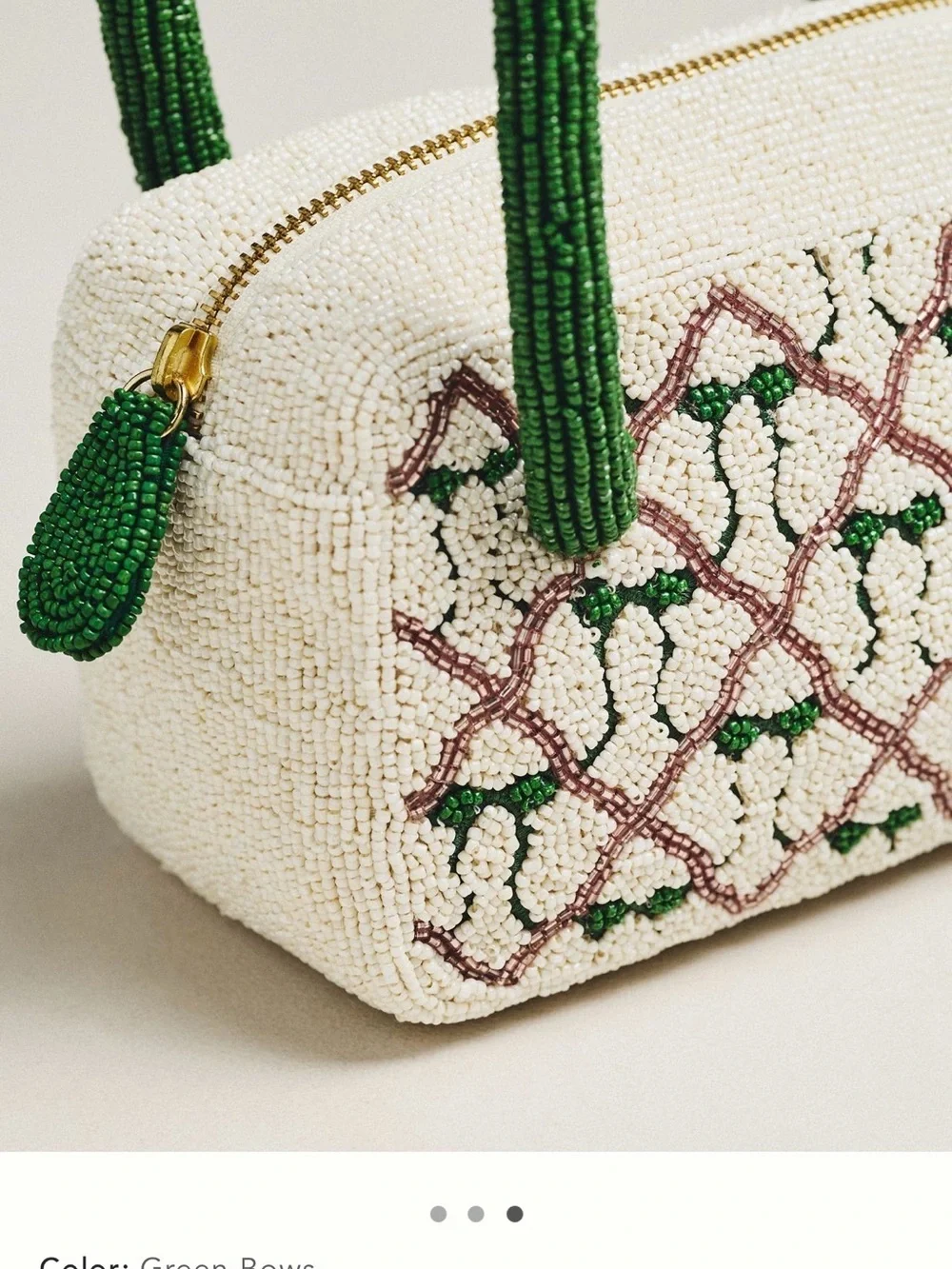 NWT new Anthropologie beaded box shaped shoulder bag green bows white